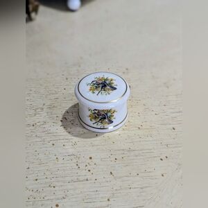 White Ceramic Trinket Box with Bird Design